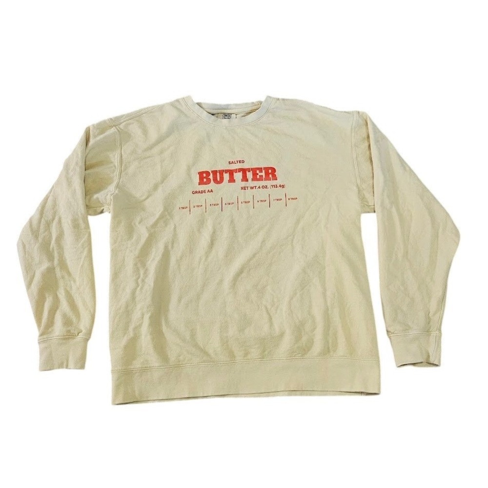Comfort Colors Salted Butter Graphic Sweatshirt Yellow Cotton Pullover Medium